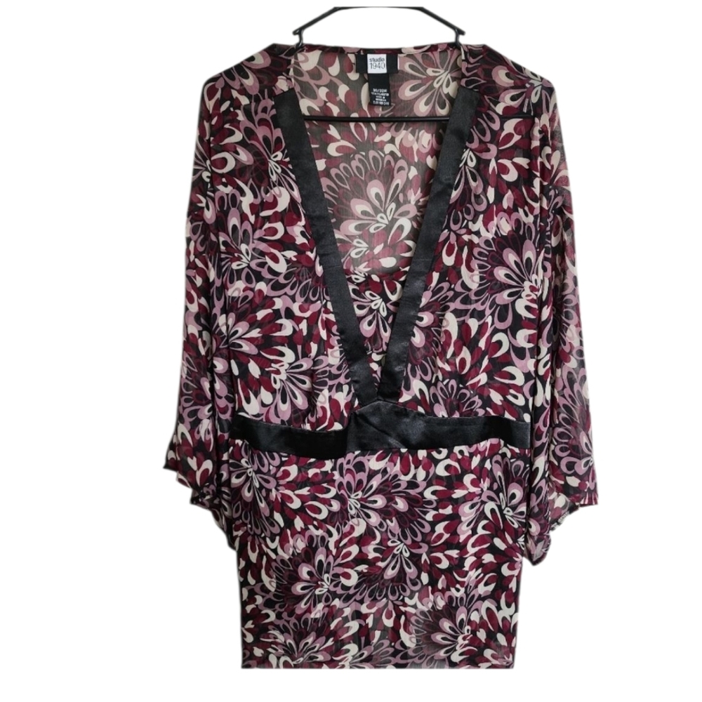 Like New Studio 1940 Burgendy , Black, White Blouse, size 30/32 5x